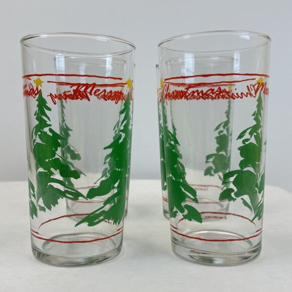 Vintage 1990 Abbey Press Merry Christmas Glass Tumbler Trees 4-Piece Set 12 oz - Picture 12 of 15